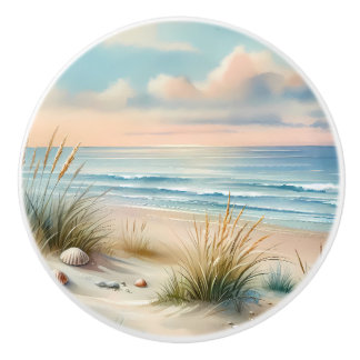 Pastel Coastal Dunes Watercolor Ceramic Knob