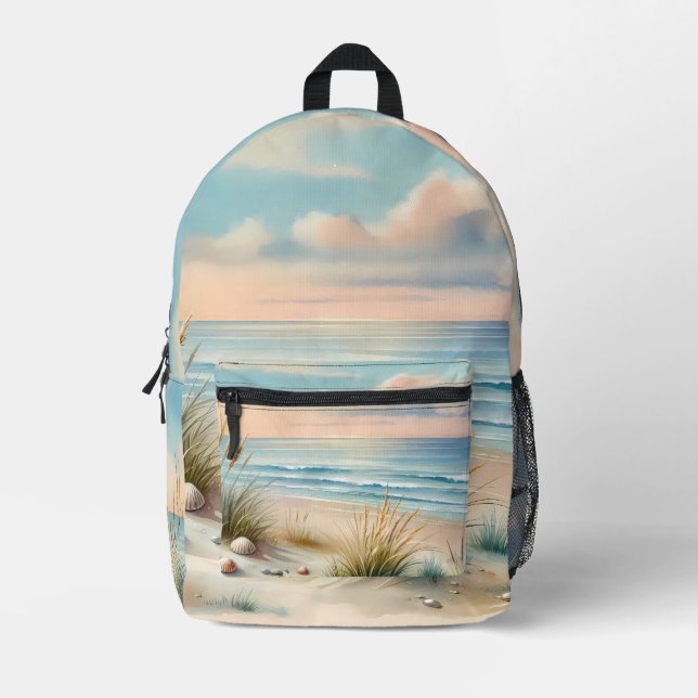 Pastel Coastal Dunes Watercolor Printed Backpack (Front)