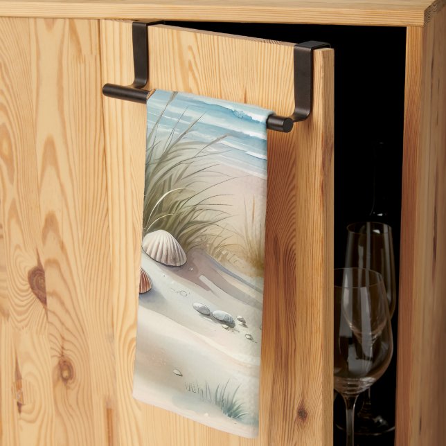 Pastel Coastal Dunes Watercolor Tea Towel (Thirds Fold)