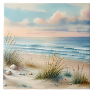 Pastel Coastal Dunes Watercolor Tile