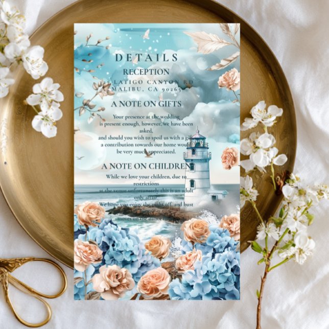 Pastel Coastal Lighthouse Ocean Wedding Enclosure Card (Creator Uploaded)