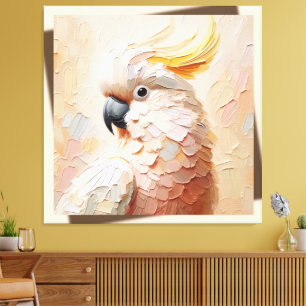 Pastel Cockatoo Impasto Canvas Art – Modern Bird 