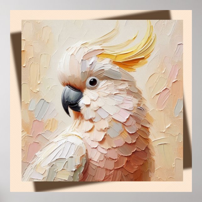 Pastel Cockatoo Poster – Modern Impasto Bird Art  (Front)
