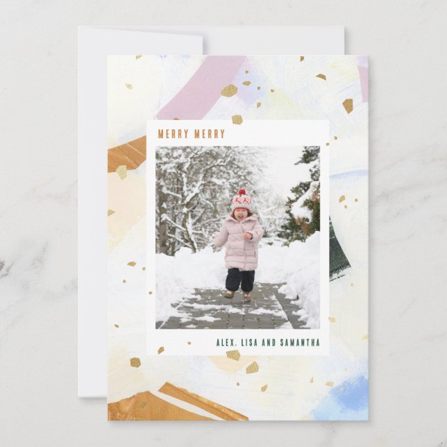 Pastel Collage Artistic Holiday Photo Card (Front)