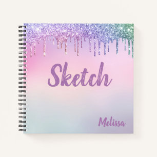 Pastel Color Glitter Drips Monogram Sketchbook Not Notebook