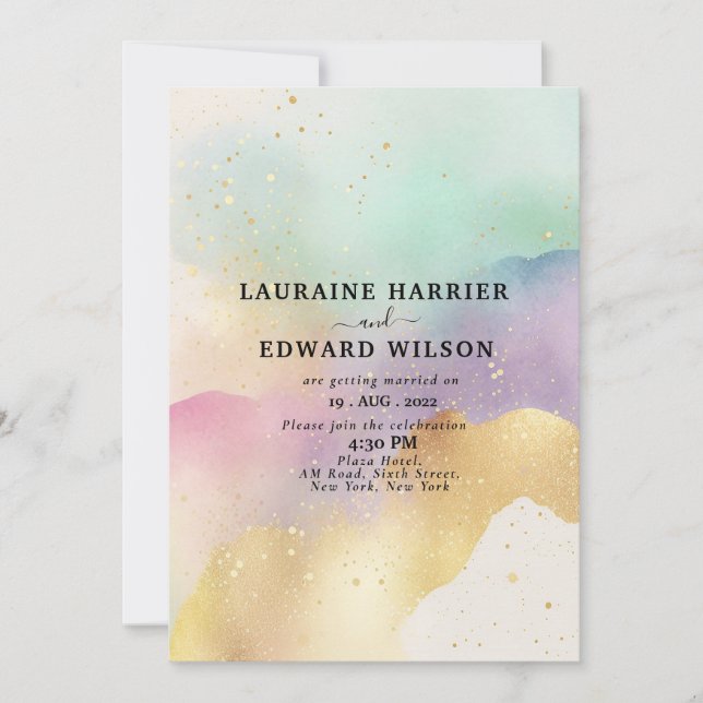 Pastel color simple subtle theme watercolor  invitation (Front)