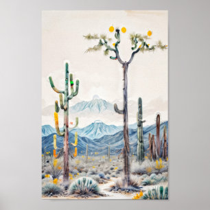 Pastel color surreal abstract desert cactus poster