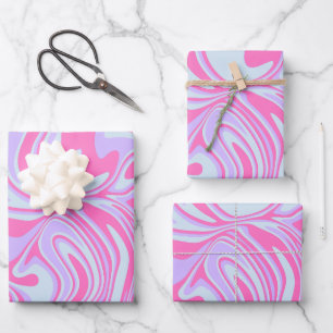 Pastel Color Waves in Pink, Lavender, & Light Blue Wrapping Paper Sheet
