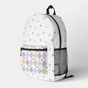 PASTEL COLORED DIAMOND PATTERN & POLKA DOTS PRINTED BACKPACK