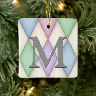 Pastel Colored Harlequin Check Pretty Personalised Ceramic Ornament