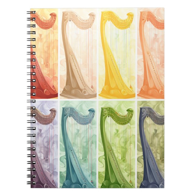 PASTEL COLORED IRISH CELTIC HARPS NOTEBOOK (Front)
