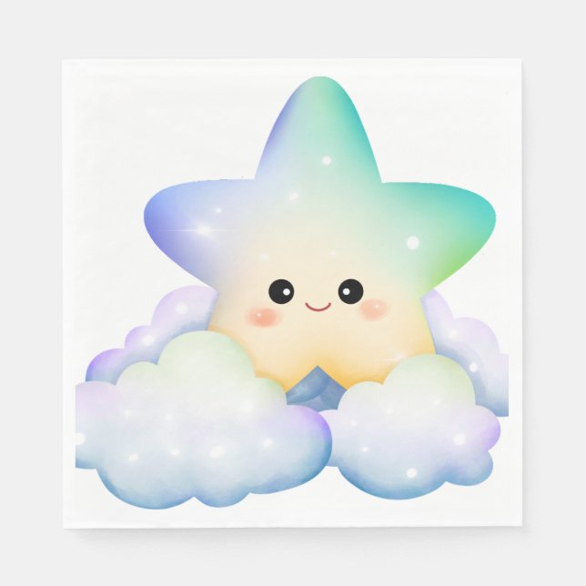 PASTEL COLORED SMILING STAR AND CLOUDS NAPKIN (Front)
