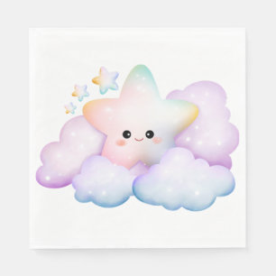 PASTEL COLORED SMILING STAR AND CLOUDS NAPKIN