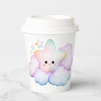 PASTEL COLORED SMILING STAR AND CLOUDS PAPER CUPS