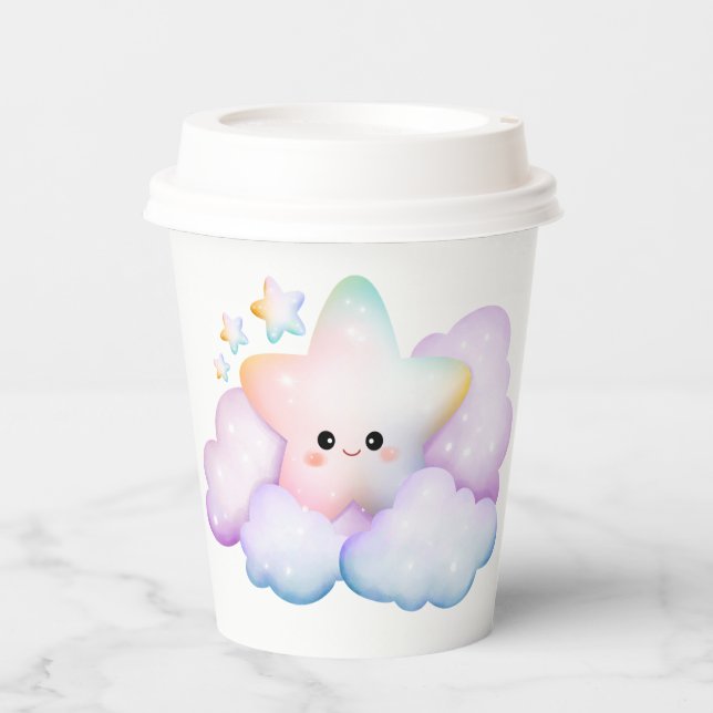 PASTEL COLORED SMILING STAR AND CLOUDS PAPER CUPS (Front)
