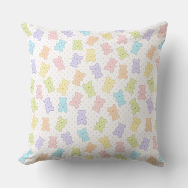 PASTEL COLORED TEDDY BEARS & HEARTS CUSHION (Front)