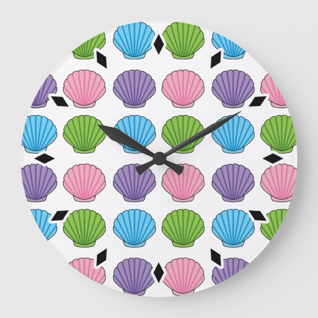 Pastel Colorful Seashell Pack Large Clock (Front)