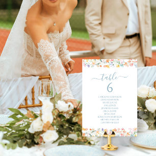 Pastel Colorful Wildflower Wedding Table Number