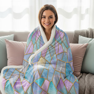 Pastel Colors Iridescent Stained Glass Pattern Sherpa Blanket