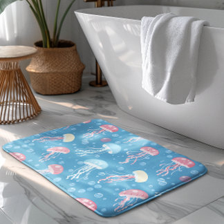 Pastel colors jelly fish pattern bath mat