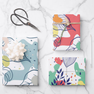Pastel colors leaves and organic shapes pattern wrapping paper sheet