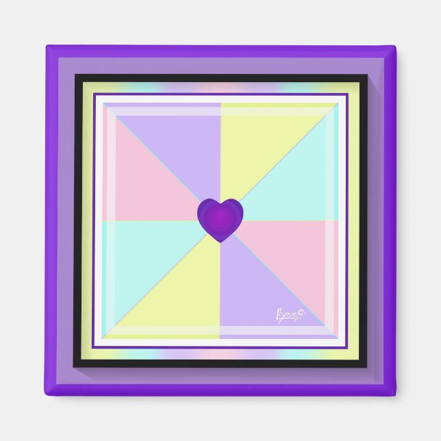 Pastel colors & purple hearts beating magnet (Front)