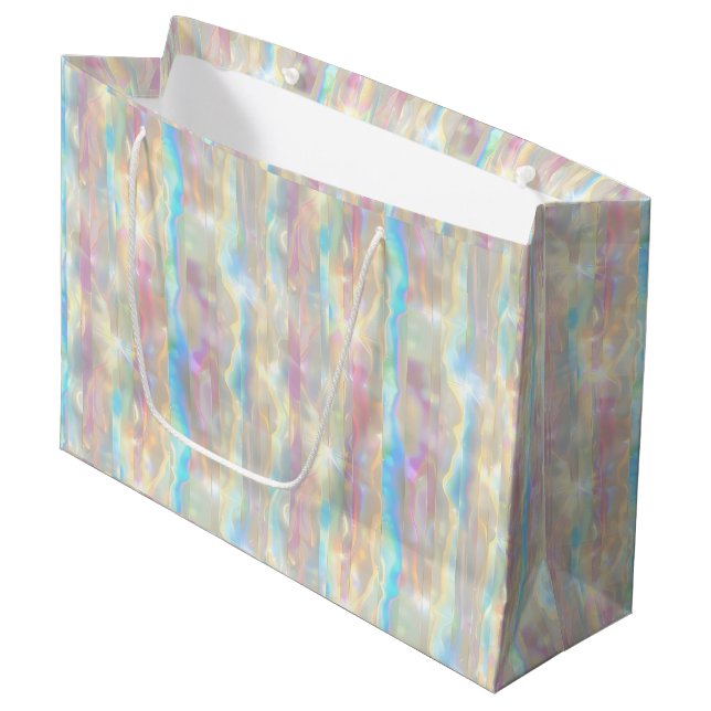 Pastel Colors Shimmering Iridescent Stripes Patter Large Gift Bag (Front Angled)