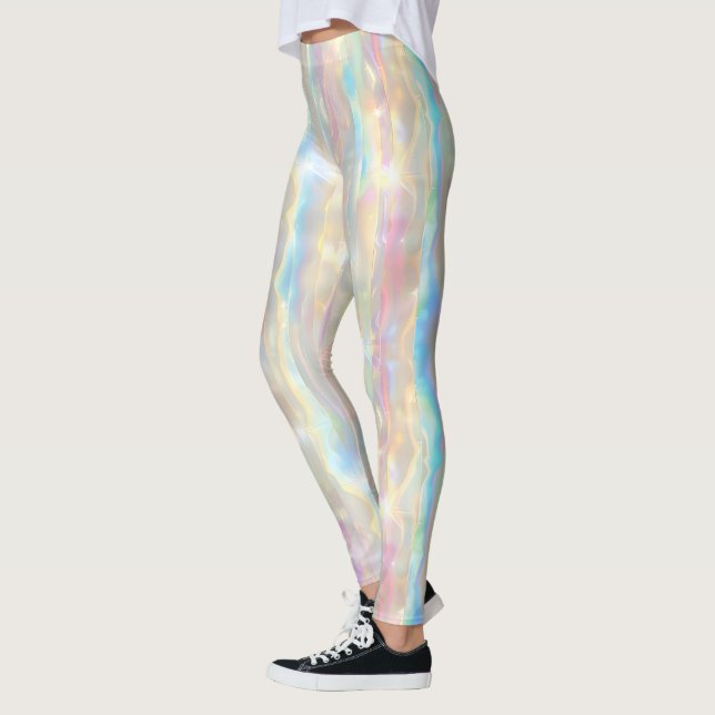 Pastel Colors Shimmering Iridescent Stripes Patter Leggings (Left)
