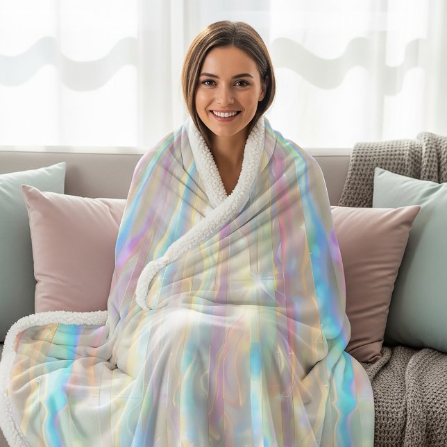 Pastel Colors Shimmering Iridescent Stripes Patter Sherpa Blanket (Creator Uploaded)