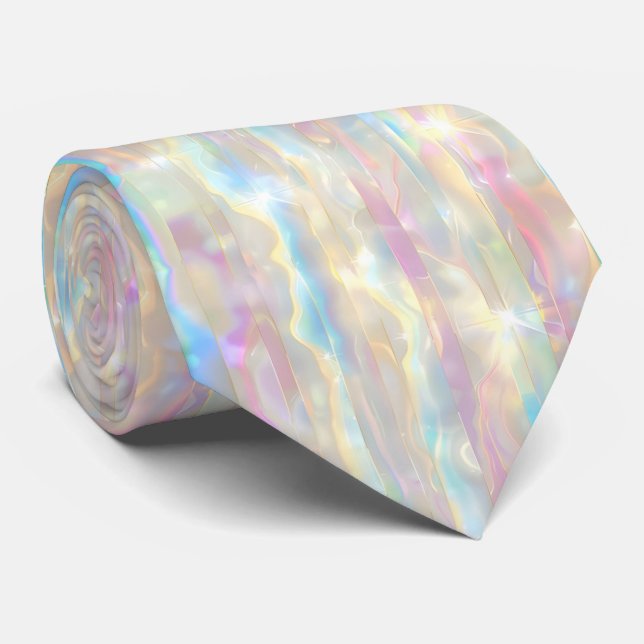 Pastel Colors Shimmering Iridescent Stripes Patter Tie (Rolled)