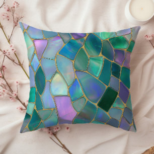Pastel colors stained glass mosaic pattern cushion