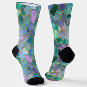Pastel colors stained glass mosaic pattern socks