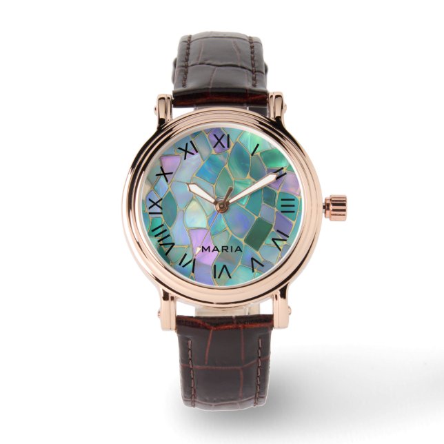 Pastel colors stained glass mosaic pattern watch (Front)