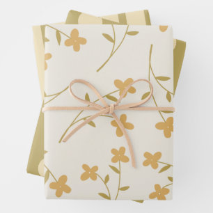 Pastel colors strips, dots, minimal floral pattern wrapping paper sheet