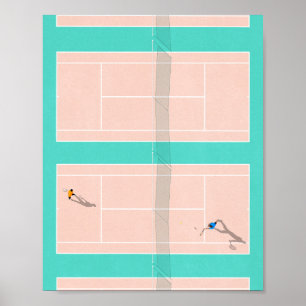 Pastel Colors Tennis Court Illustration From Above Poster