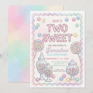 Pastel Colors Two Sweet Candy Shop Birthday Invitation