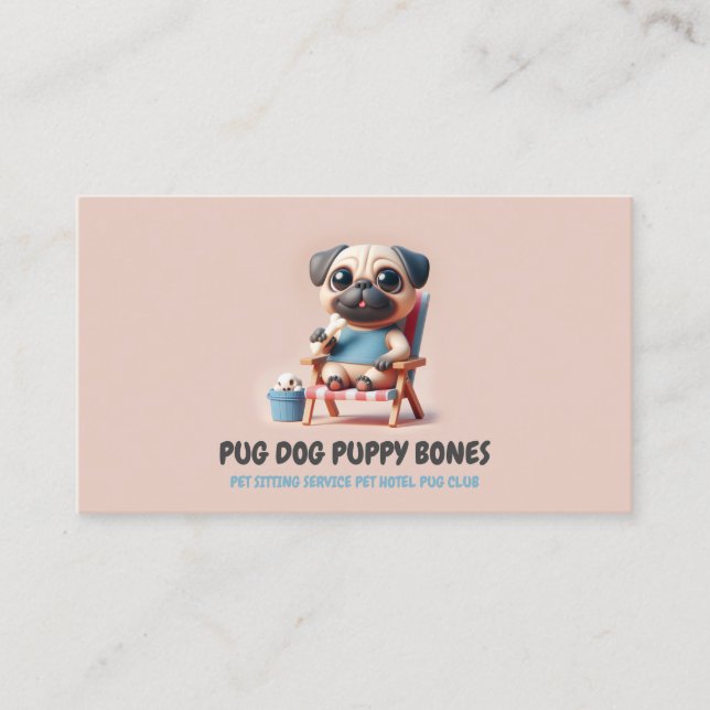Pastel Colour 3D Pug Pet Sitter Dog Hotel Business Card (Front)