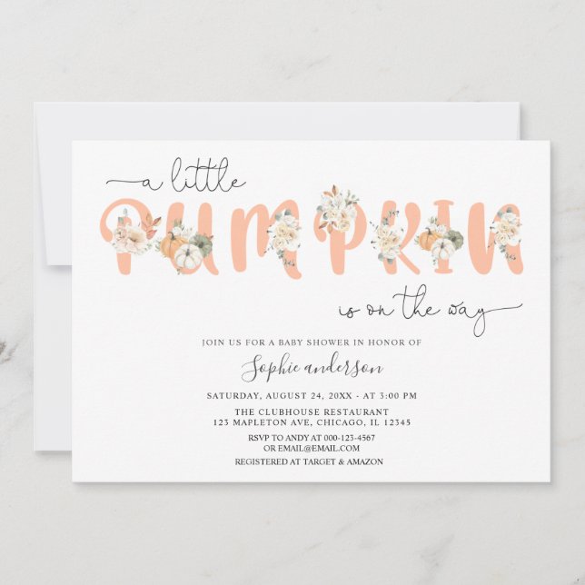 Pastel Colour A Little Pumpkin Fall Baby Shower Invitation (Front)