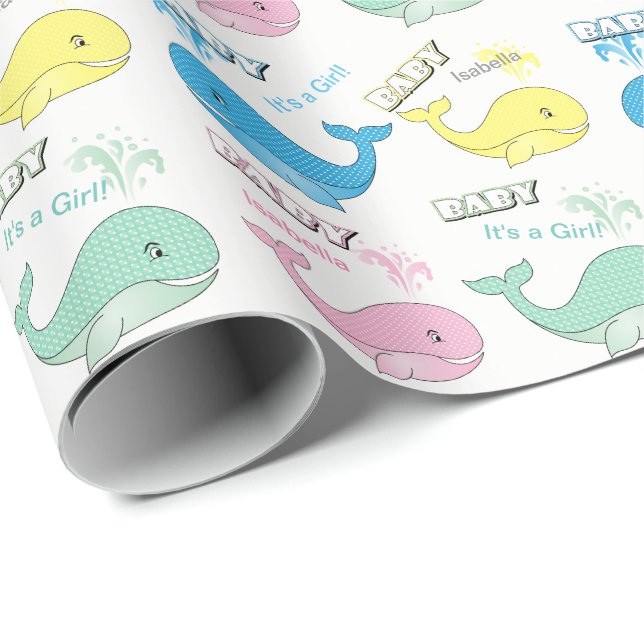 Pastel Colour Baby Whales Wrapping Paper (Roll Corner)