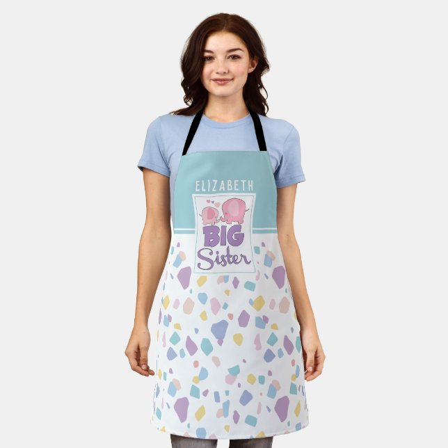 Pastel Colour Big Sister Elephant Colourful Patter Apron (Worn)