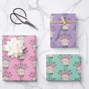 Pastel colour Birthday cupcake muffin doodle  Wrapping Paper Sheet