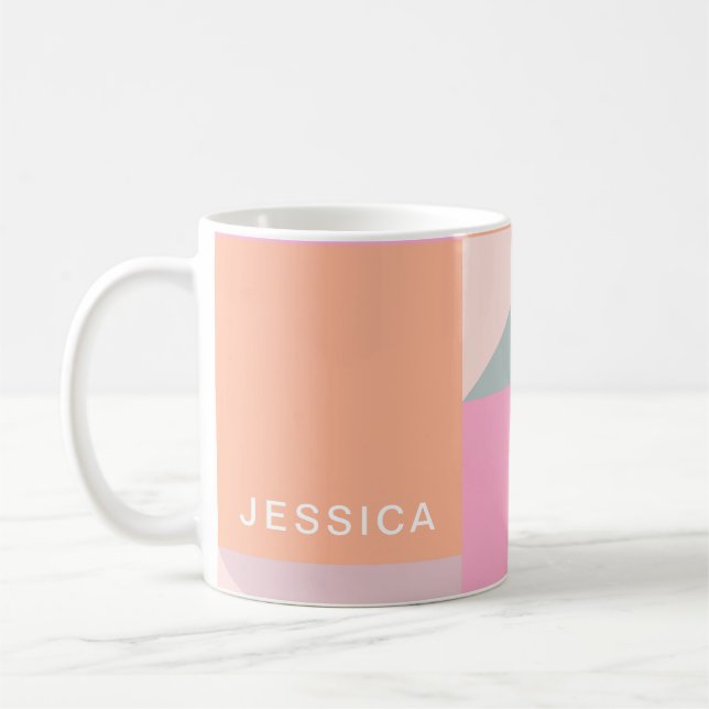 Pastel Colour Block Geometric Shapes Personalised Coffee Mug (Left)
