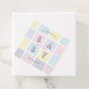 pastel colour block gold baby shower  favour tags