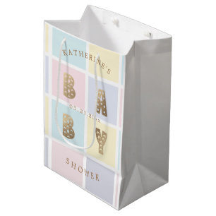Pastel Colour Block Gold Baby Shower  Medium Gift Bag
