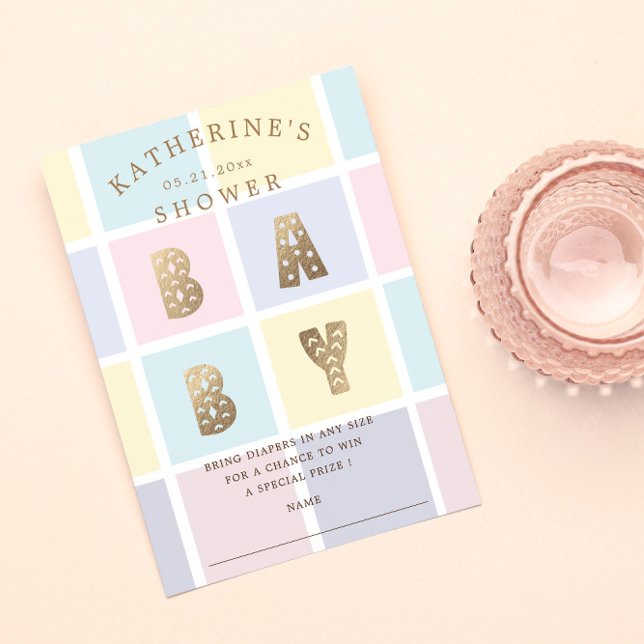 Pastel Colour Block Gold Baby Shower Raffle Card (Creator Uploaded)