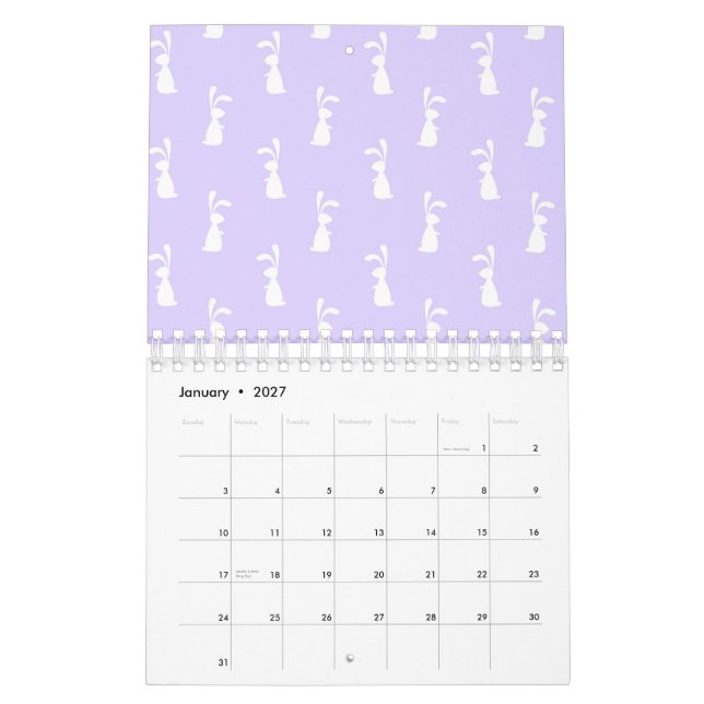 Pastel Colour Bunny Pattern Blue Background Pet Calendar (Jan 2027)