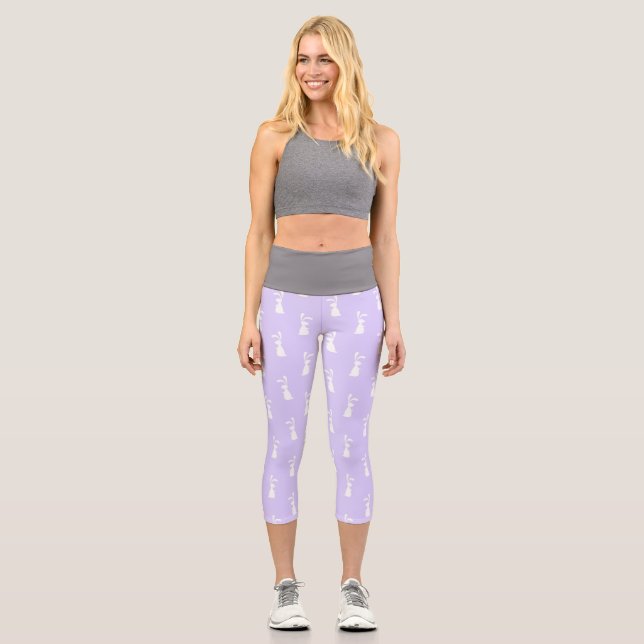 Pastel Colour Bunny Pattern Blue Background Pet Capri Leggings (Front)