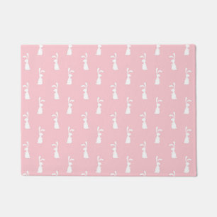 Pastel Colour Bunny Pattern Pink Background Pet Doormat