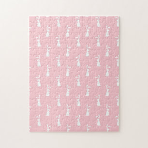 Pastel Colour Bunny Pattern Pink Background Pet Jigsaw Puzzle