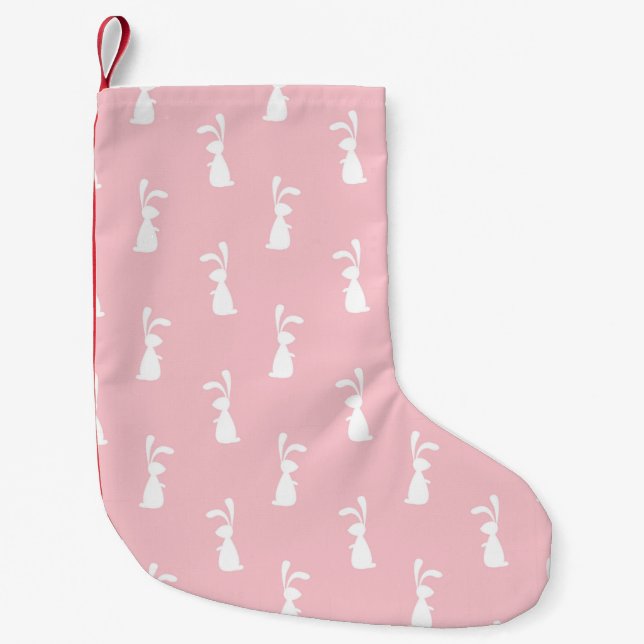 Pastel Colour Bunny Pattern Pink Background Pet Small Christmas Stocking (Front)